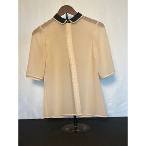 TED BAKER Sheer Peter Pan Collar Top Ivory Lace Trim Size 0
